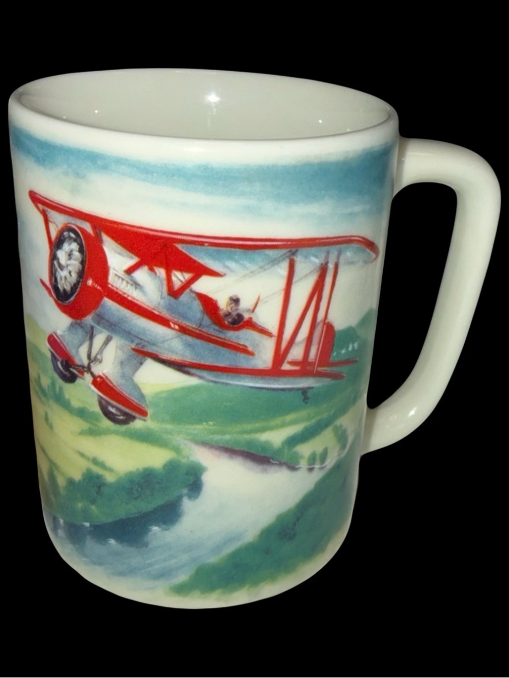 Vintage Otagiri Japan Ceramic Mug White with Red Biplane Artwork Vintage